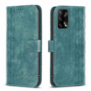 For OPPO A74 4G / F19 4G Plaid Embossed Leather Phone Case(Green)