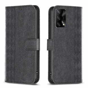 For OPPO A74 4G / F19 4G Plaid Embossed Leather Phone Case(Black)