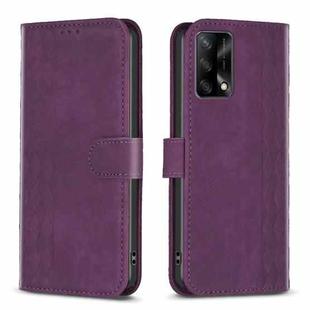 For OPPO A74 4G / F19 4G Plaid Embossed Leather Phone Case(Purple)