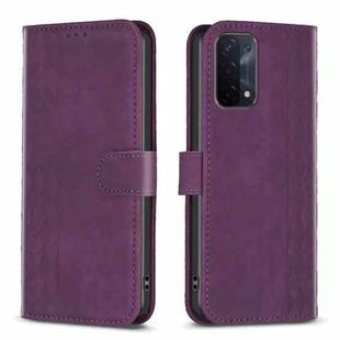 For OPPO A74 5G / A93 5G / A54 5G Plaid Embossed Leather Phone Case(Purple)