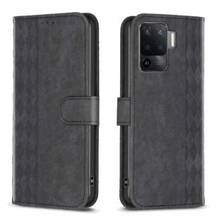 For OPPO A94 4G / Reno5 F / F19 Pro Plaid Embossed Leather Phone Case(Black)