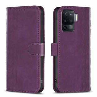 For OPPO A94 4G / Reno5 F / F19 Pro Plaid Embossed Leather Phone Case(Purple)