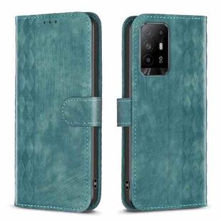 For OPPO A94 5G / F19 Pro+ 5G Plaid Embossed Leather Phone Case(Green)