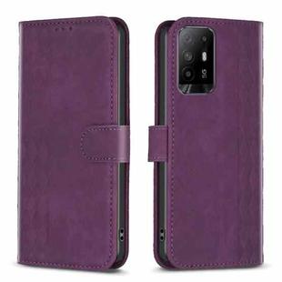 For OPPO A94 5G / F19 Pro+ 5G Plaid Embossed Leather Phone Case(Purple)