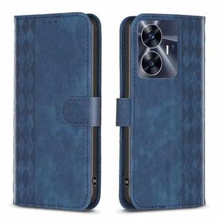 For Realme C55 Plaid Embossed Leather Phone Case(Blue)