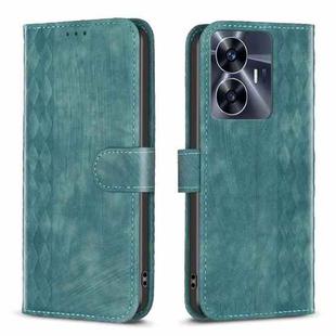 For Realme C55 Plaid Embossed Leather Phone Case(Green)