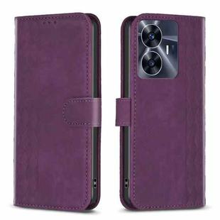For Realme C55 Plaid Embossed Leather Phone Case(Purple)
