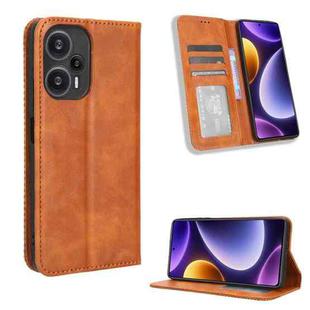 For Xiaomi Poco F5 5G Magnetic Buckle Retro Texture Leather Phone Case(Brown)