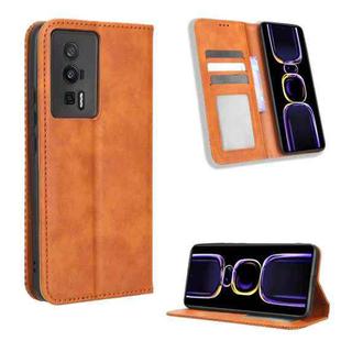 For Xiaomi Poco F5 Pro / Redmi K60 5G Magnetic Buckle Retro Texture Leather Phone Case(Brown)