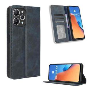 For Xiaomi Redmi 12 4G Magnetic Buckle Retro Texture Leather Phone Case(Blue)