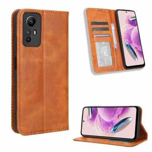 For Xiaomi Redmi Note 12S 4G Magnetic Buckle Retro Texture Leather Phone Case(Brown)