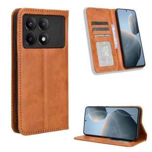 For Xiaomi Redmi K70E / Poco X6 Pro Magnetic Buckle Retro Texture Leather Phone Case(Brown)