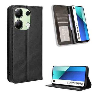 For Xiaomi Redmi Note 13 4G Magnetic Buckle Retro Texture Leather Phone Case(Black)