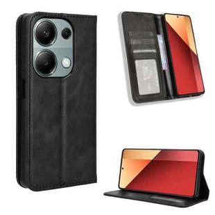 For Xiaomi Poco M6 Pro 4G Magnetic Buckle Retro Texture Leather Phone Case(Black)