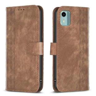 For Nokia C12 Plaid Embossed Leather Phone Case(Brown)