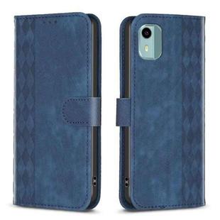 For Nokia C12 Plaid Embossed Leather Phone Case(Blue)