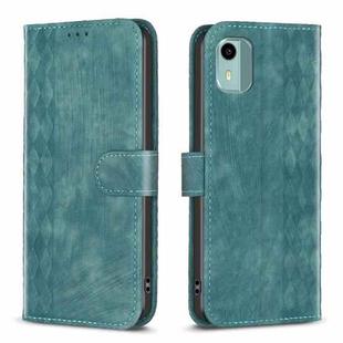 For Nokia C12 Plaid Embossed Leather Phone Case(Green)