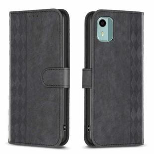 For Nokia C12 Plaid Embossed Leather Phone Case(Black)