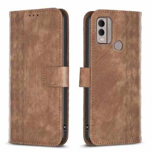 For Nokia C22 Plaid Embossed Leather Phone Case(Brown)