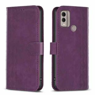 For Nokia C22 Plaid Embossed Leather Phone Case(Purple)