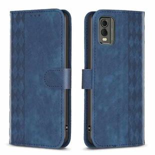 For Nokia C32 Plaid Embossed Leather Phone Case(Blue)