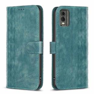 For Nokia C32 Plaid Embossed Leather Phone Case(Green)
