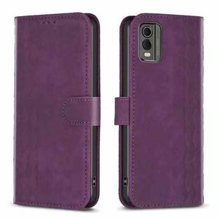 For Nokia C32 Plaid Embossed Leather Phone Case(Purple)