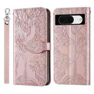 For Google Pixel 8 Life Tree Embossing Pattern Flip Leather Phone Case(Rose Gold)