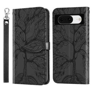 For Google Pixel 8 Life Tree Embossing Pattern Flip Leather Phone Case(Black)