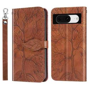 For Google Pixel 8 Life Tree Embossing Pattern Flip Leather Phone Case(Brown)