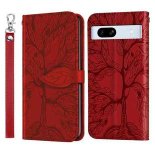 For Google Pixel 7a Life Tree Embossing Pattern Flip Leather Phone Case(Red)