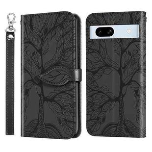 For Google Pixel 7a Life Tree Embossing Pattern Flip Leather Phone Case(Black)