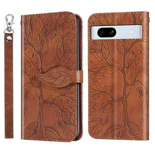 For Google Pixel 7a Life Tree Embossing Pattern Flip Leather Phone Case(Brown)