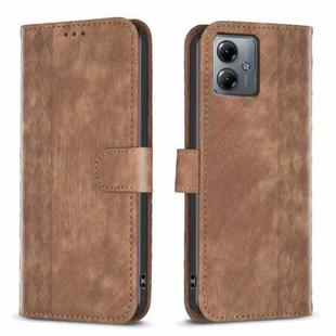 For Motorola Moto G14 4G Plaid Embossed Leather Phone Case(Brown)