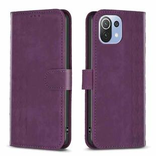 For Xiaomi 11 Lite Plaid Embossed Leather Phone Case(Purple)