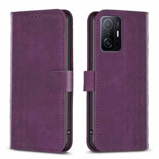 For Xiaomi 11T / 11T Pro Plaid Embossed Leather Phone Case(Purple)