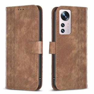 For Xiaomi 12 Plaid Embossed Leather Phone Case(Brown)
