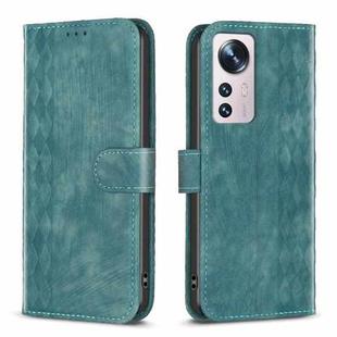 For Xiaomi 12 Plaid Embossed Leather Phone Case(Green)