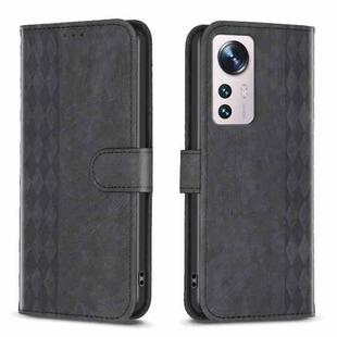 For Xiaomi 12 Plaid Embossed Leather Phone Case(Black)