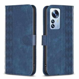For Xiaomi 12 Pro Plaid Embossed Leather Phone Case(Blue)