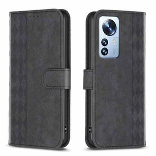 For Xiaomi 12 Pro Plaid Embossed Leather Phone Case(Black)