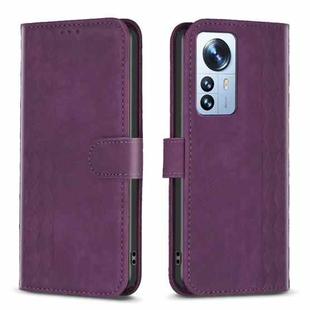 For Xiaomi 12 Pro Plaid Embossed Leather Phone Case(Purple)