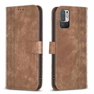 For Xiaomi Poco M3 Pro Plaid Embossed Leather Phone Case(Brown)