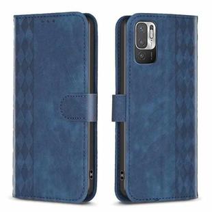 For Xiaomi Poco M3 Pro Plaid Embossed Leather Phone Case(Blue)