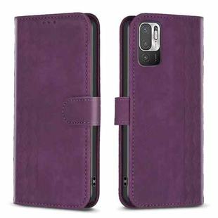 For Xiaomi Poco M3 Pro Plaid Embossed Leather Phone Case(Purple)