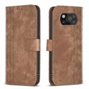 For Xiaomi Poco X3 / X3 NFC Plaid Embossed Leather Phone Case(Brown)