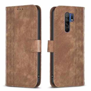 For Xiaomi Redmi 9 Plaid Embossed Leather Phone Case(Brown)