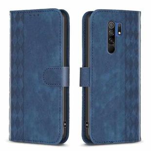 For Xiaomi Redmi 9 Plaid Embossed Leather Phone Case(Blue)