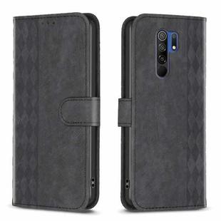 For Xiaomi Redmi 9 Plaid Embossed Leather Phone Case(Black)