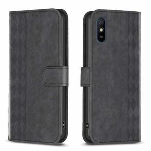 For Xiaomi Redmi 9A Plaid Embossed Leather Phone Case(Black)